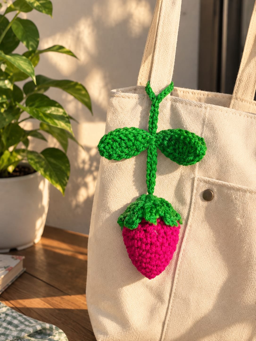 Handcrafted Crochet Strawberry Charm – Bag Charm & Car Rearview Mirror Hanging Accessory