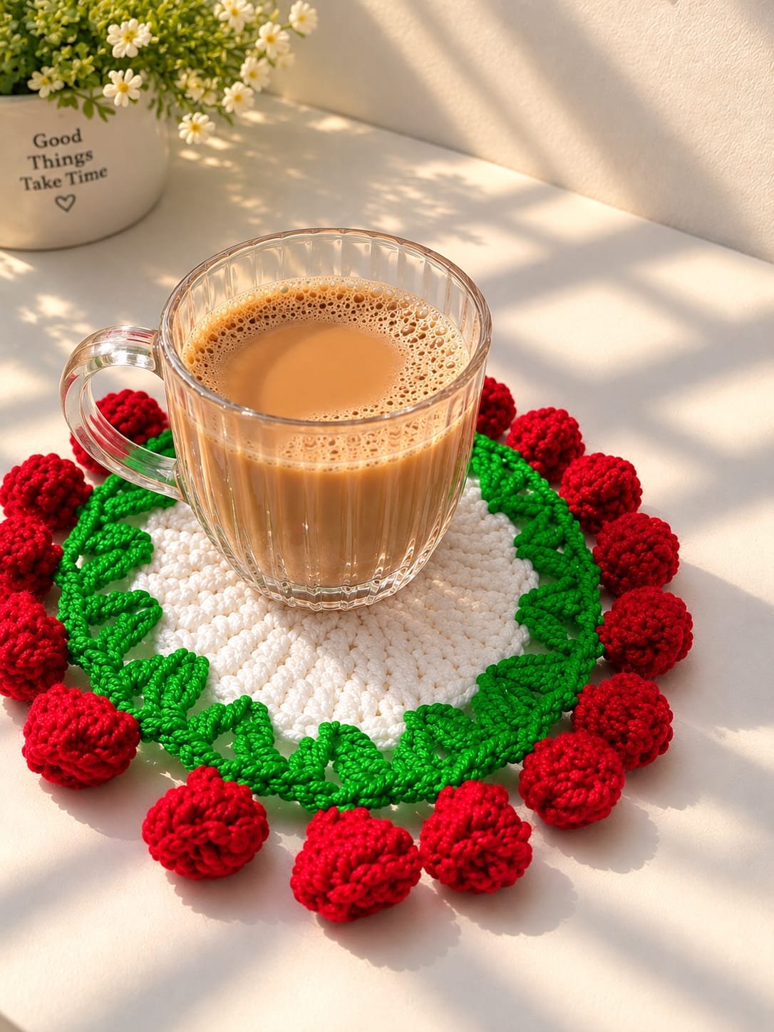 2-in-1 Handmade Crochet Blooming Rose Bouquet Coaster